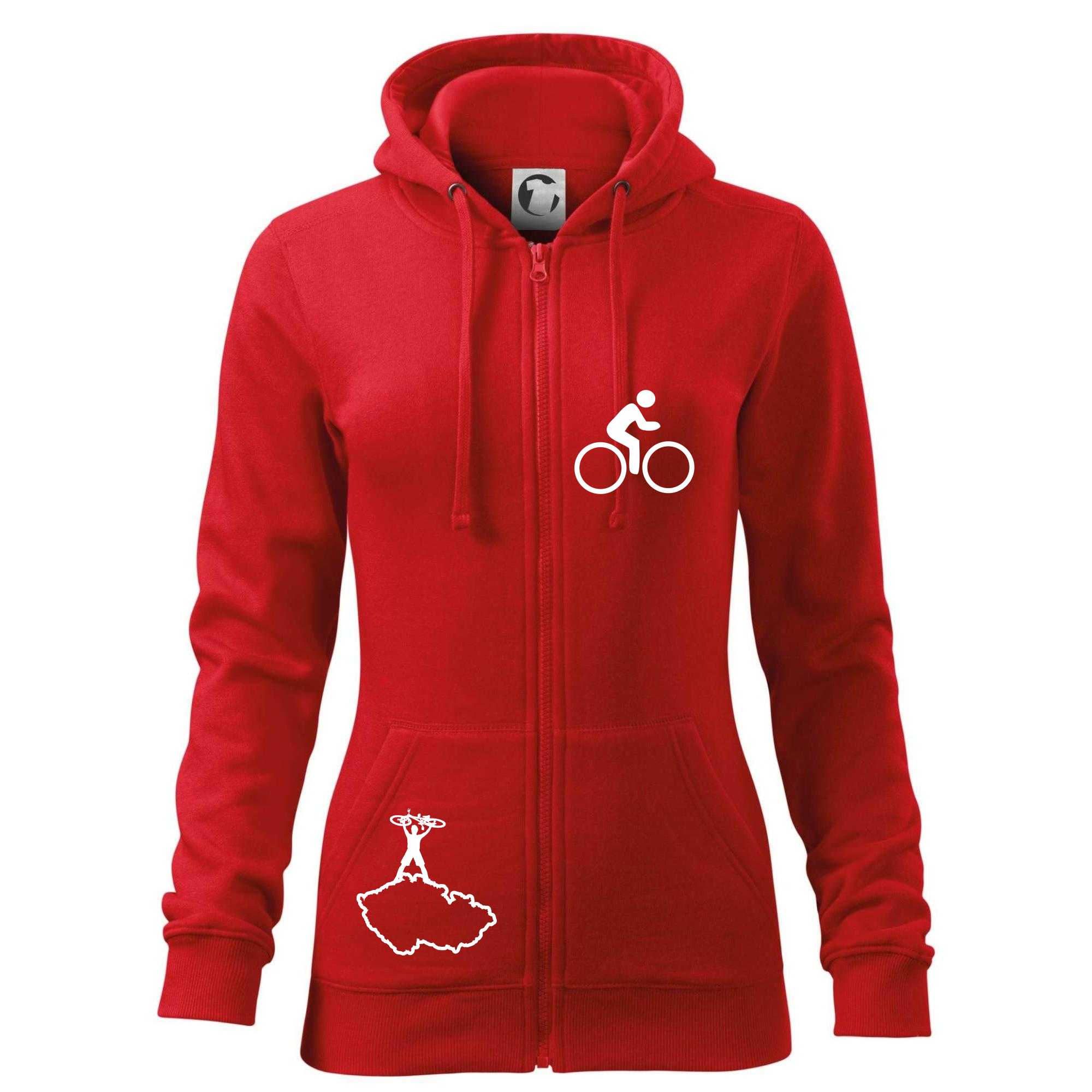 Mapa ČR + kolo na prsu - Dámská mikina trendy zipper s kapucí - XL ( Červená )