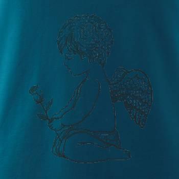 Andílek kresleny s růží