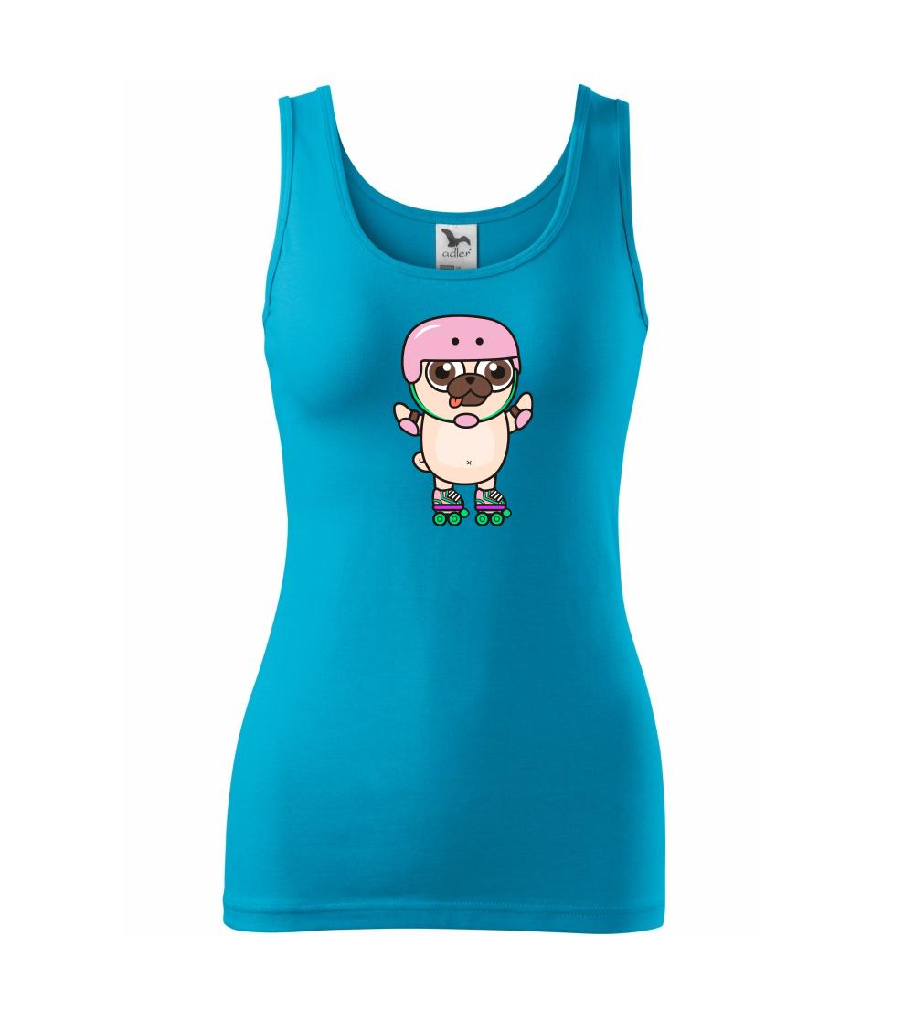 Mops a kolečkové brusle