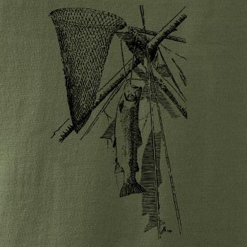 Kreslený podběrák a chycená ryba