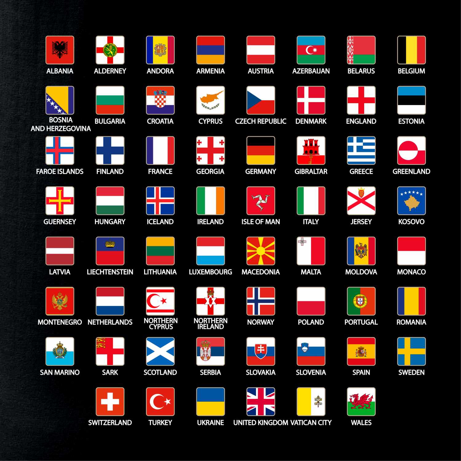 Vlajky států - Evropa - Polštář 50x50 | MyShirt.cz