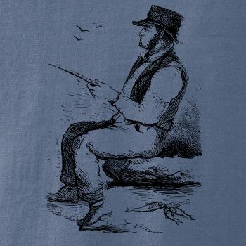 Kreslený pán s kloboukem na rybách