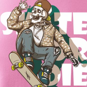 Skull riding skateboard