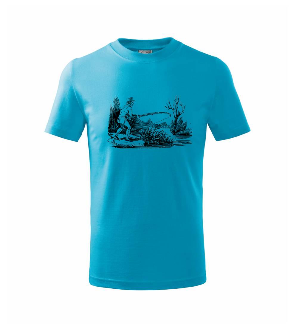 Kreslený rybář nahazující