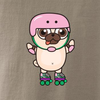 Mops a kolečkové brusle