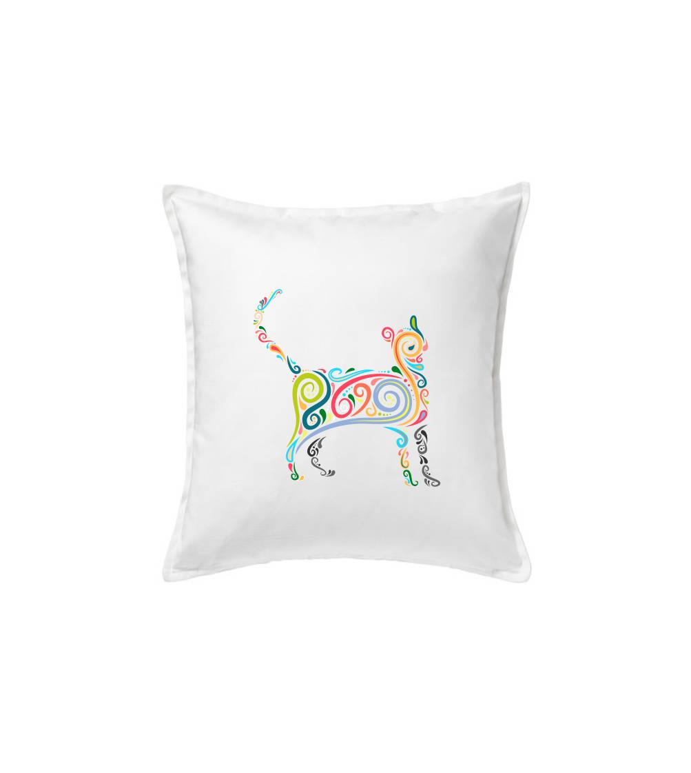 Kočka barevné křivky - Polštář 50x50