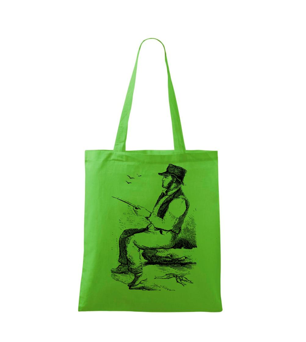 Kreslený pán s kloboukem na rybách