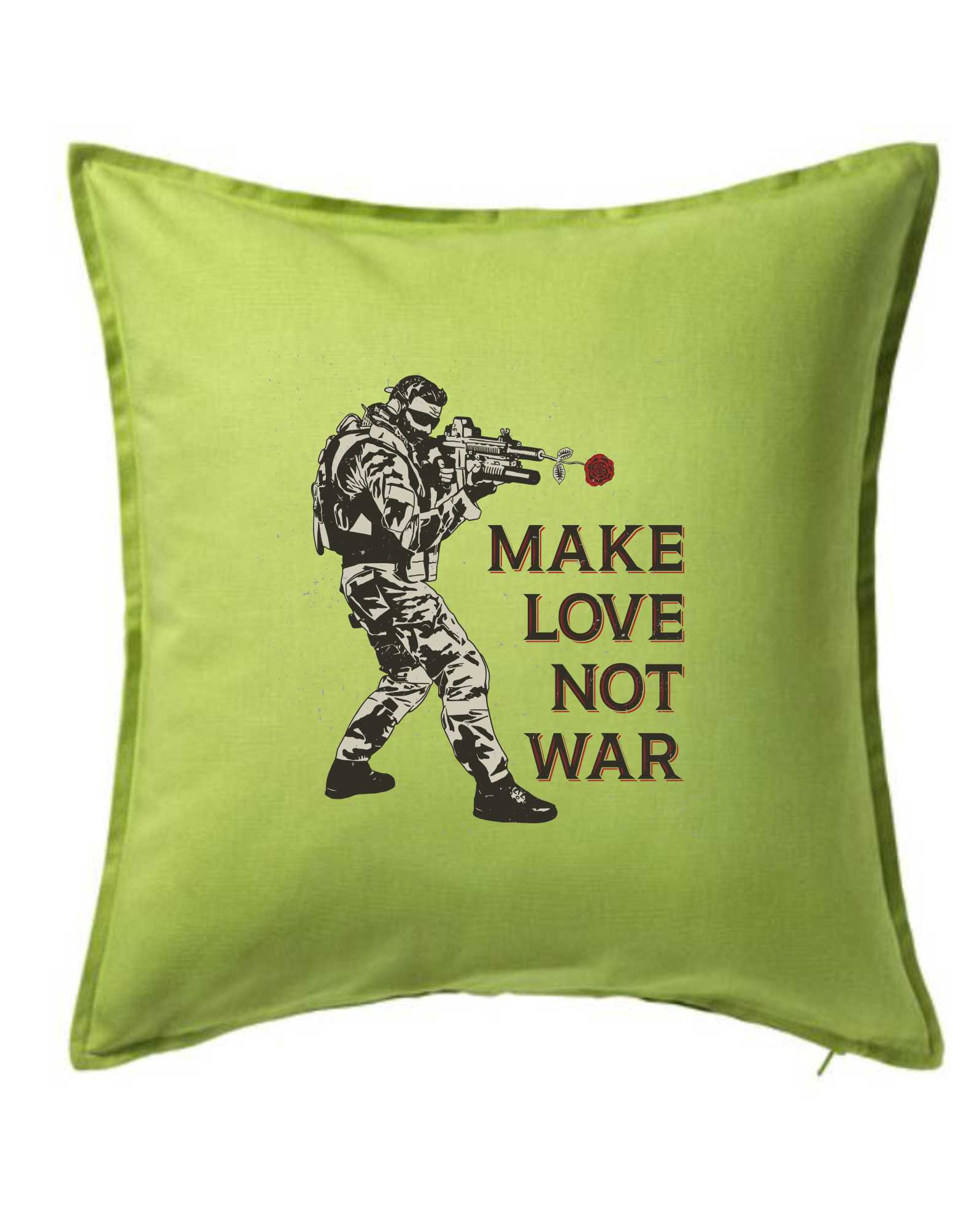 Růže ve zbrani, make love not war - Polštář 50x50