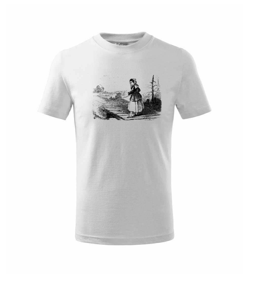 Kreslená dívka na rybách