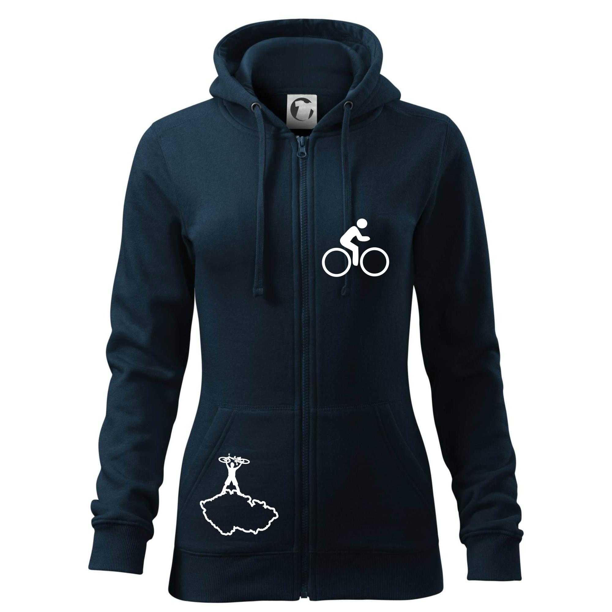 Mapa ČR + kolo na prsu - Dámská mikina trendy zipper s kapucí - XL ( Námořní modrá (velmi tmavá - téměř černá) )