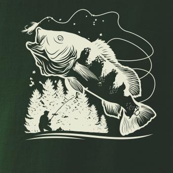 Rybář na břehu rybníka muškaří