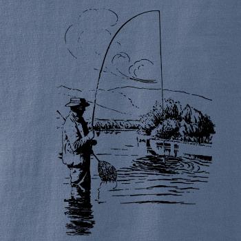 Kreslený rybář s podběrákem