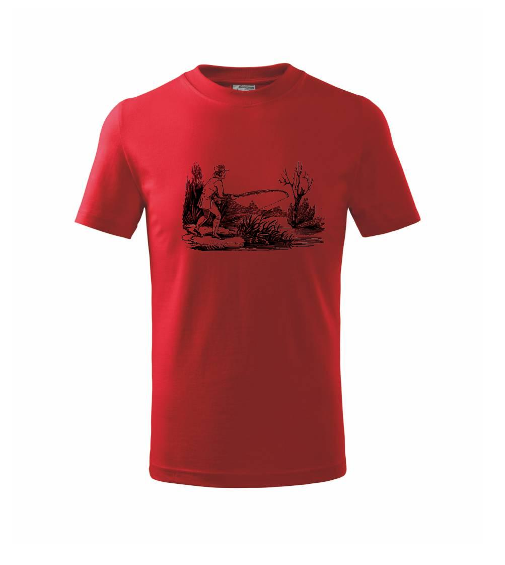 Kreslený rybář nahazující