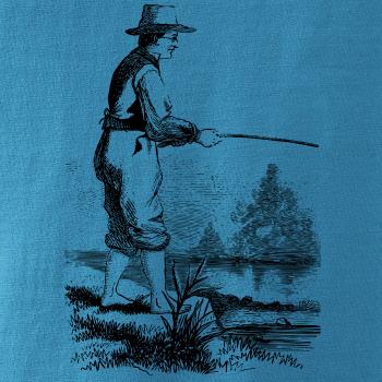 Kreslený rybář s vytaženými kalhotami