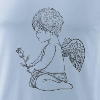 Andílek kresleny s růží