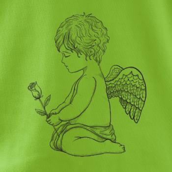 Andílek kresleny s růží