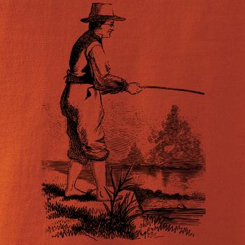 Kreslený rybář s vytaženými kalhotami