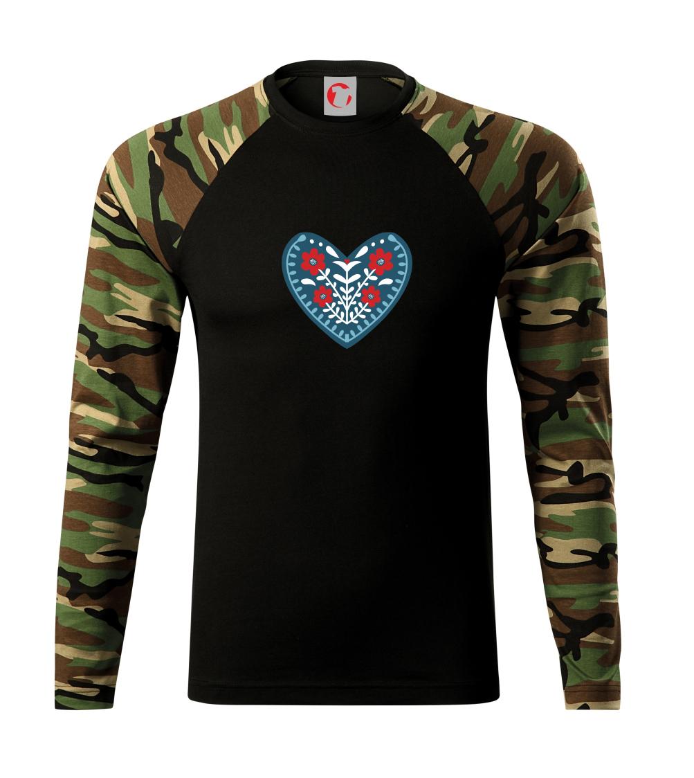 Folklor - srdce modré plné - Camouflage LS