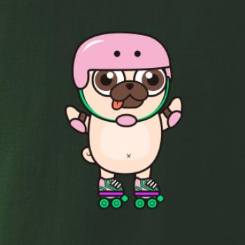 Mops a kolečkové brusle