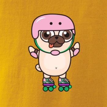 Mops a kolečkové brusle