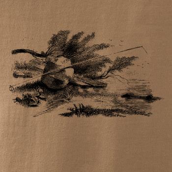 Kreslený prut opřený o kámen