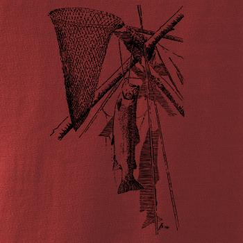 Kreslený podběrák a chycená ryba