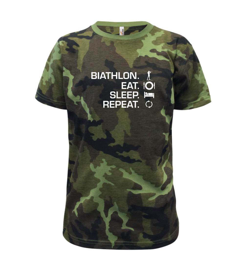 Biathlon Eat Sleep Repeat - Dětské maskáčové triko