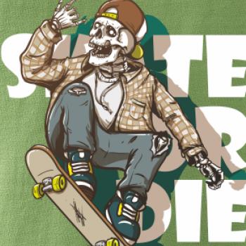 Skull riding skateboard
