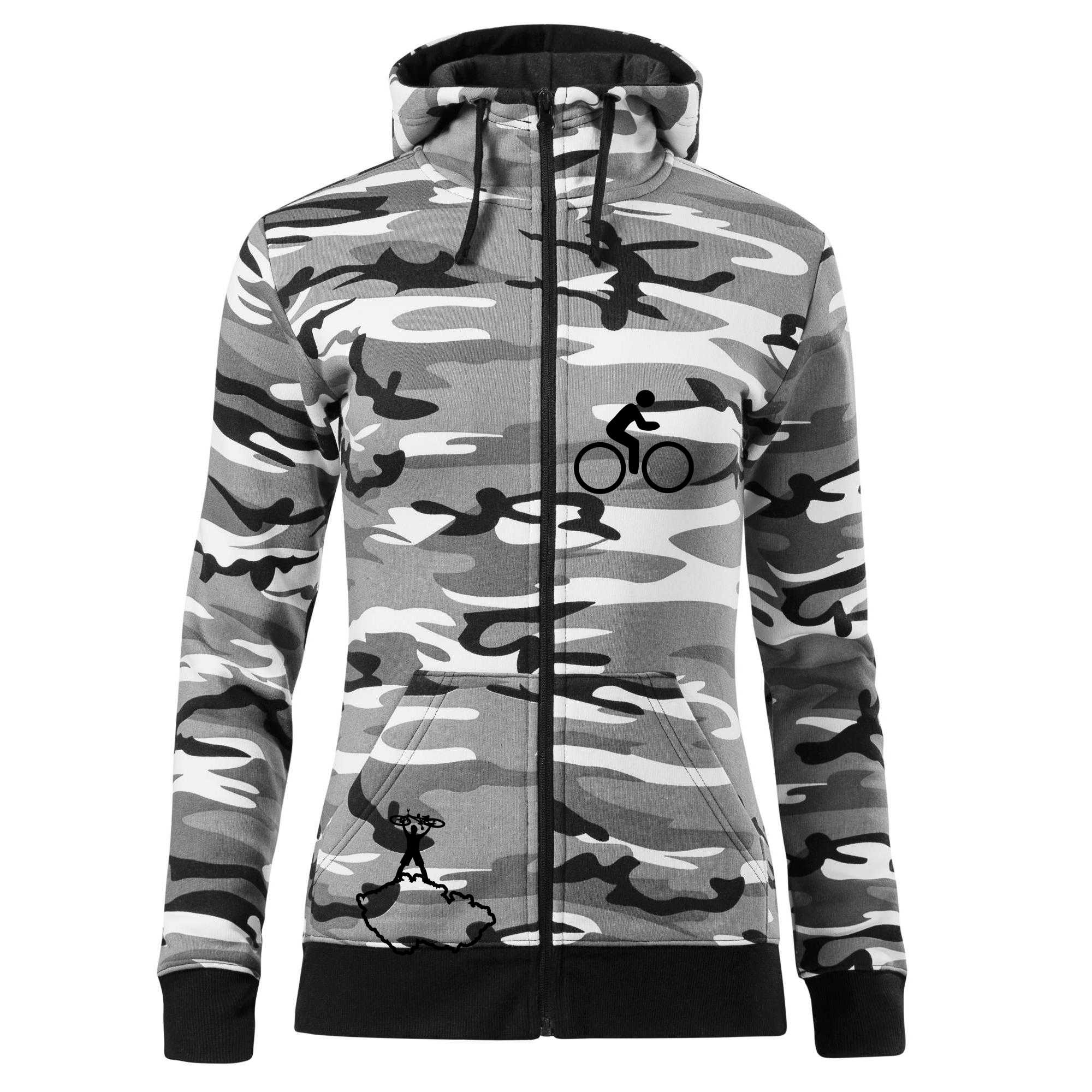 Mapa ČR + kolo na prsu - Dámská mikina trendy zipper s kapucí - XL ( Šedý maskáč )