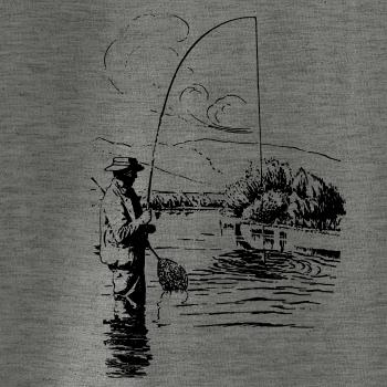 Kreslený rybář s podběrákem