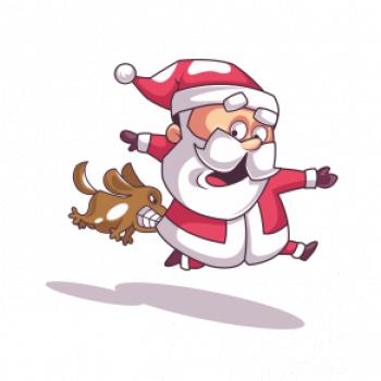 Santa se zakousnutým psem