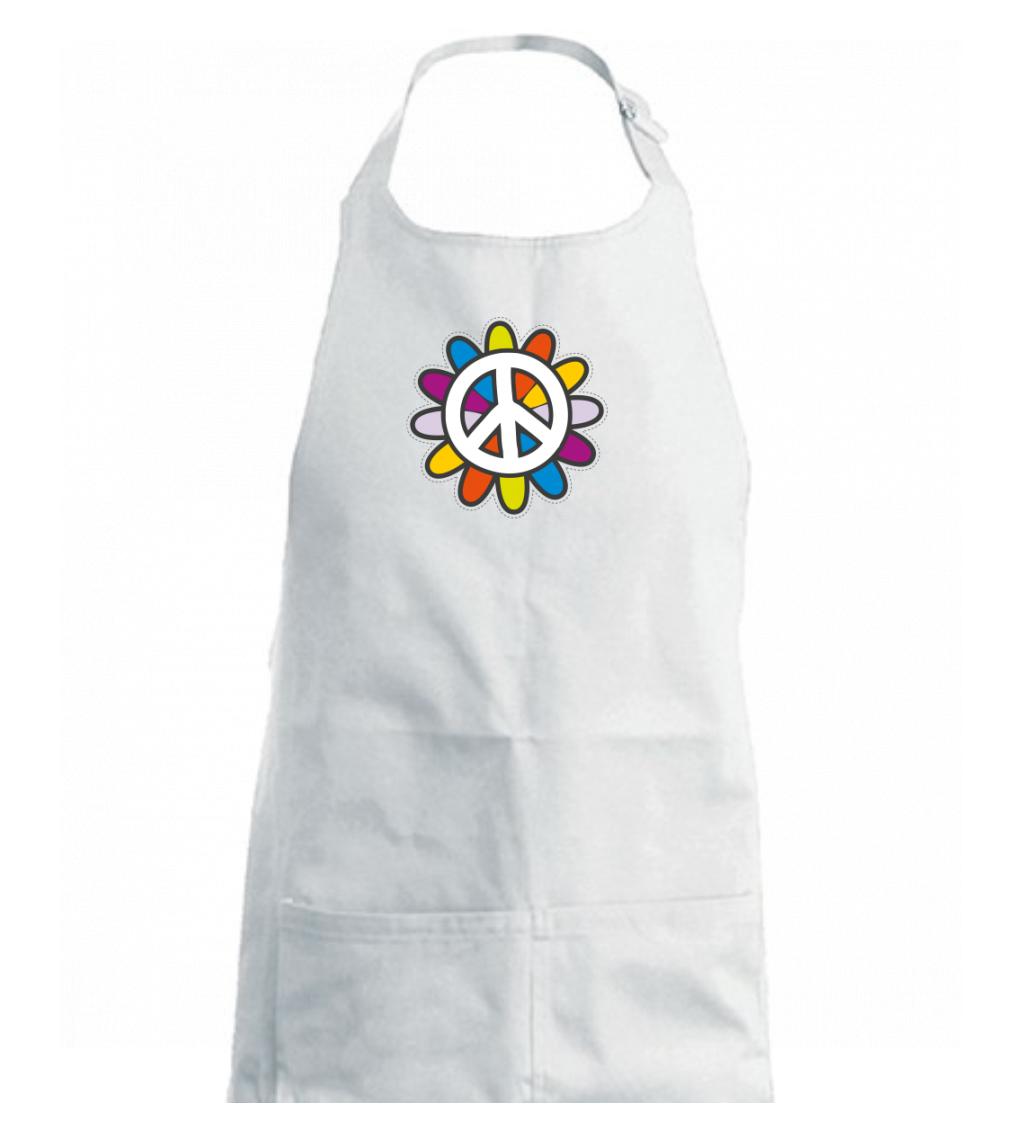 Peace symbol s kreslenou květinou - Zástěra na vaření
