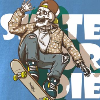 Skull riding skateboard