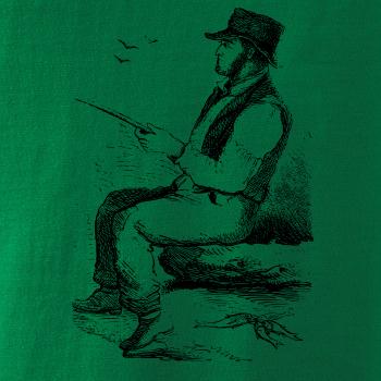 Kreslený pán s kloboukem na rybách