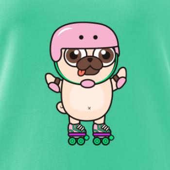 Mops a kolečkové brusle