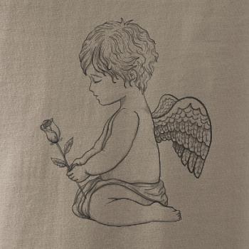 Andílek kresleny s růží