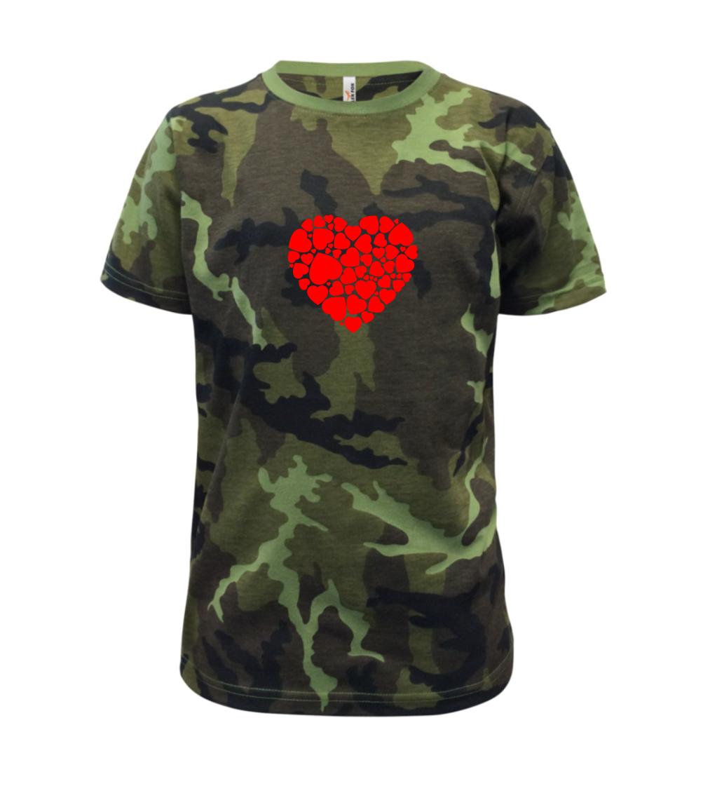 Srdce love - Dětské maskáčové triko