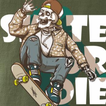 Skull riding skateboard