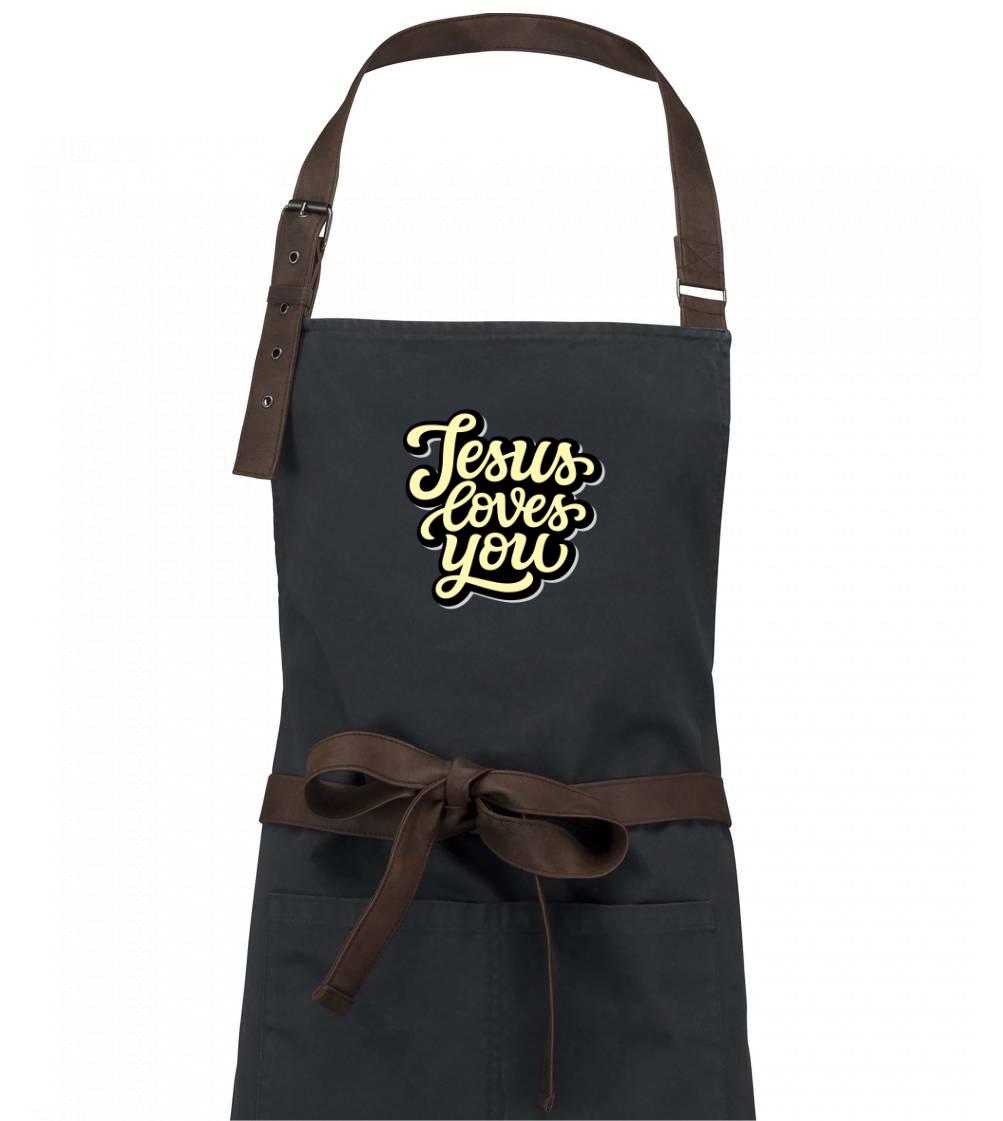 Jesus loves you - psací písmo - Zástěra Vintage