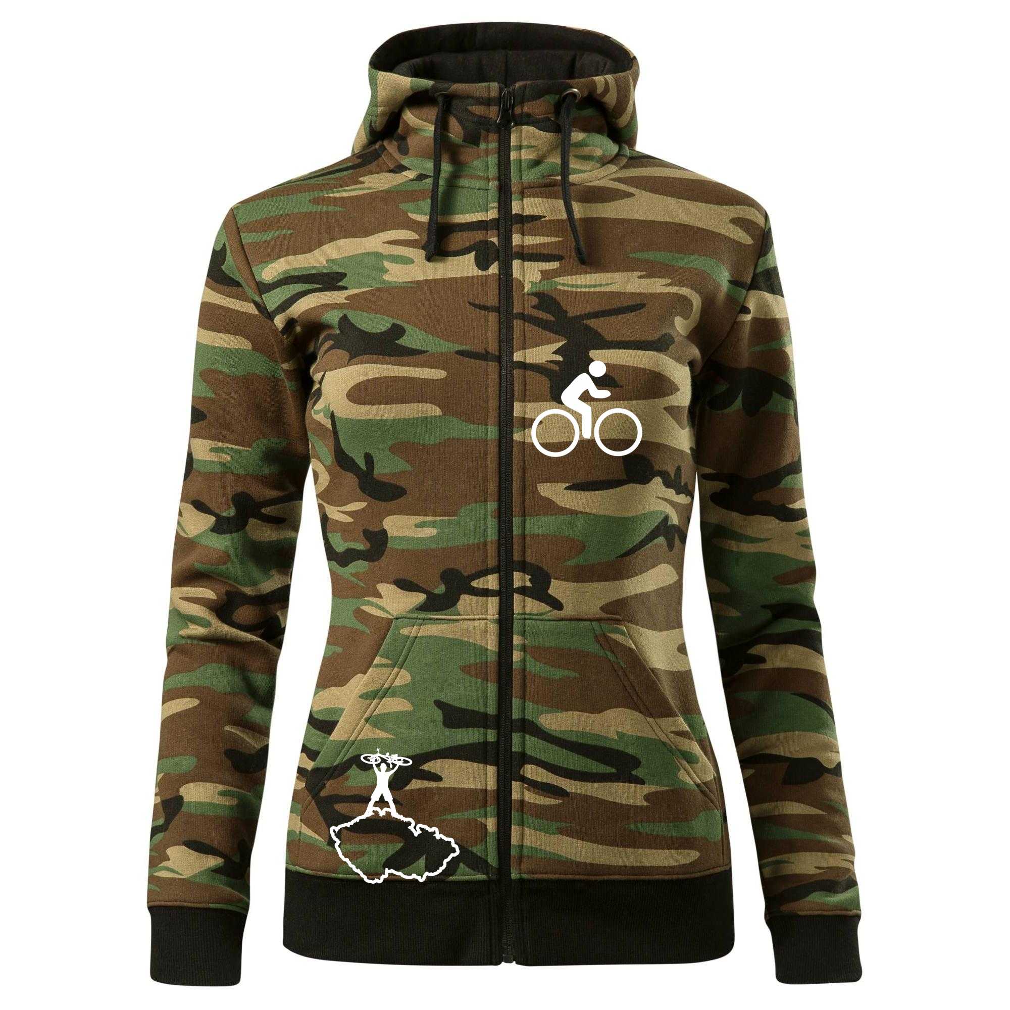 Mapa ČR + kolo na prsu - Dámská mikina trendy zipper s kapucí - XL ( Hnědý maskáč )