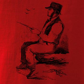 Kreslený pán s kloboukem na rybách