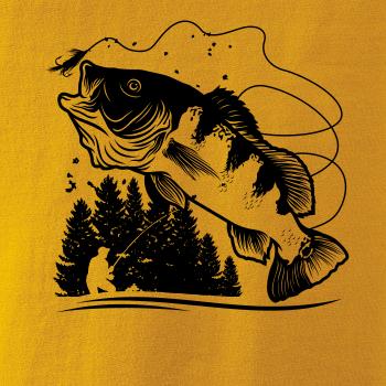 Rybář na břehu rybníka muškaří