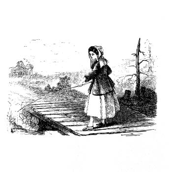 Kreslená dívka na rybách