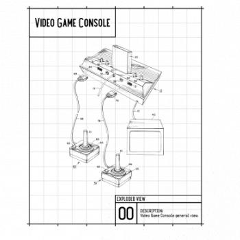 Nákres video game console s joystickem