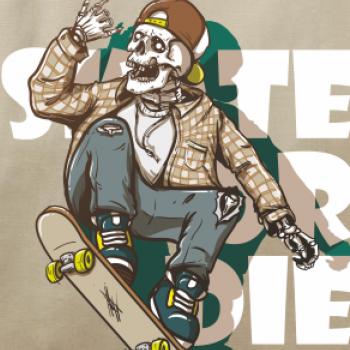 Skull riding skateboard