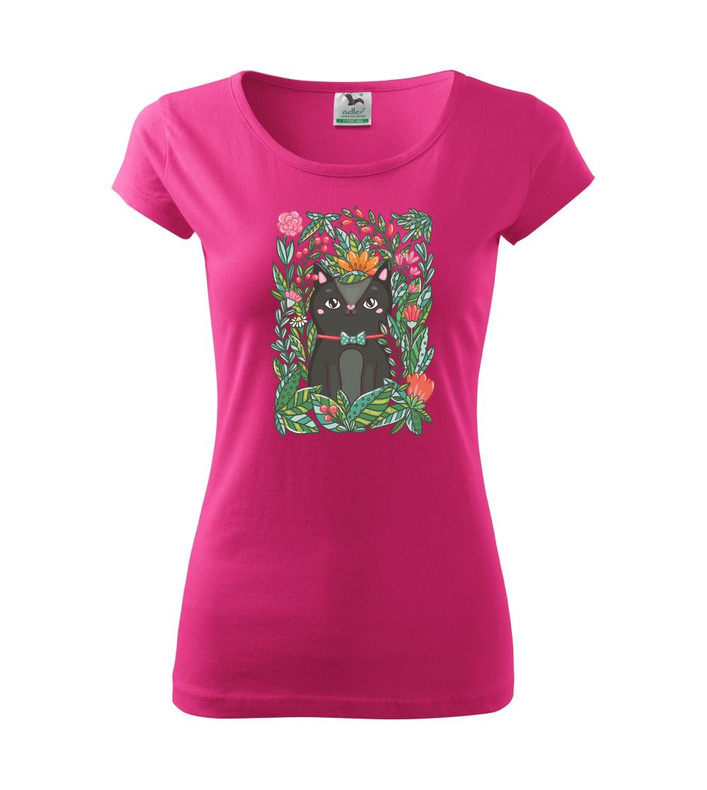 Kočka s květy malovaná - Pure dámské triko