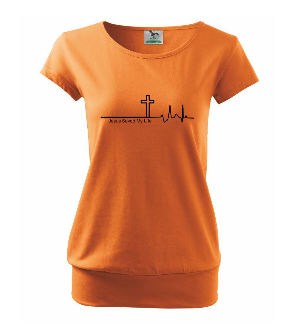 Jesus Saved My Life kříž ekg - Volné triko city