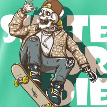 Skull riding skateboard