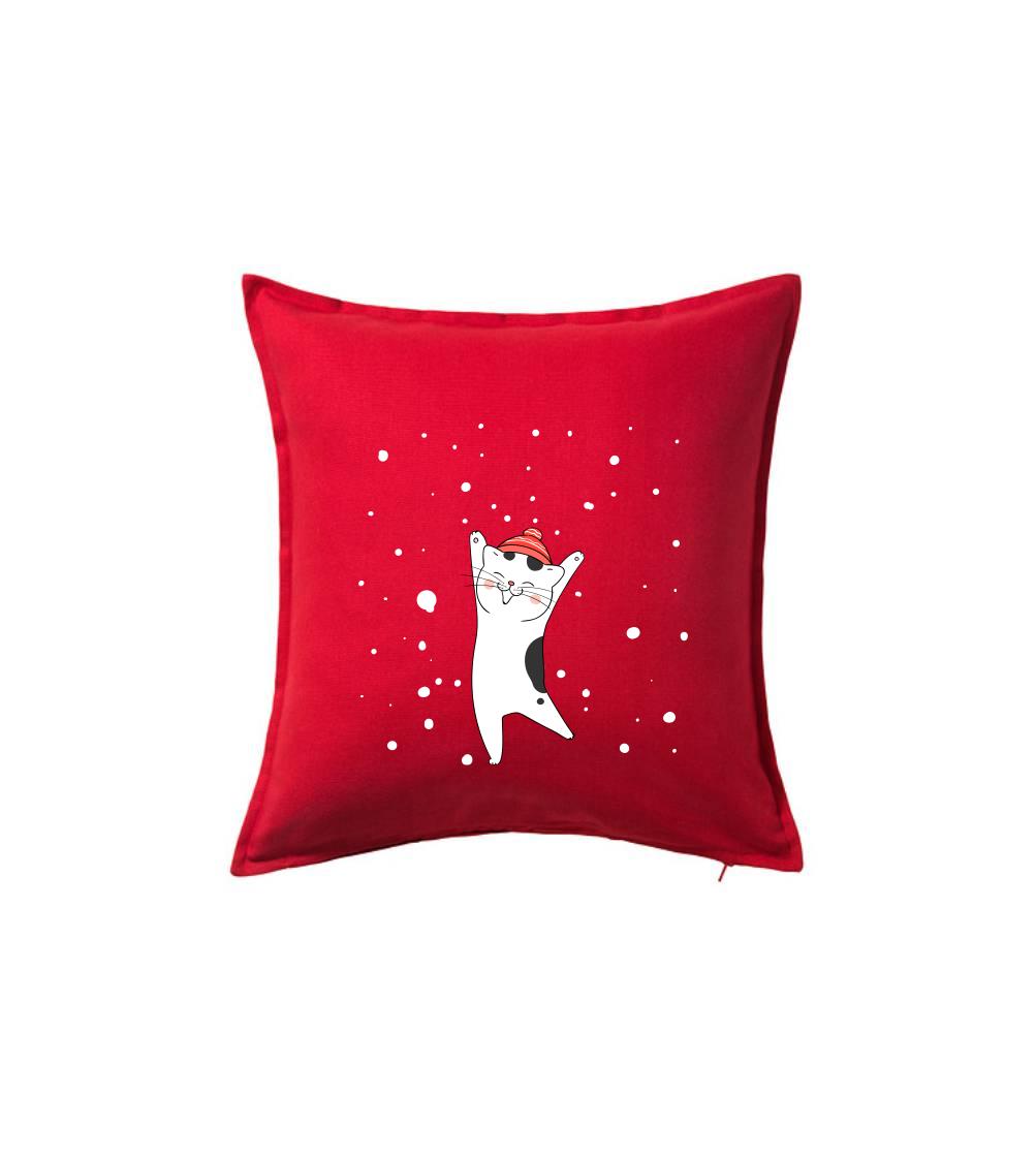 Veselá kočka v zimní čepici - Polštář 50x50