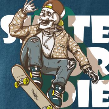 Skull riding skateboard